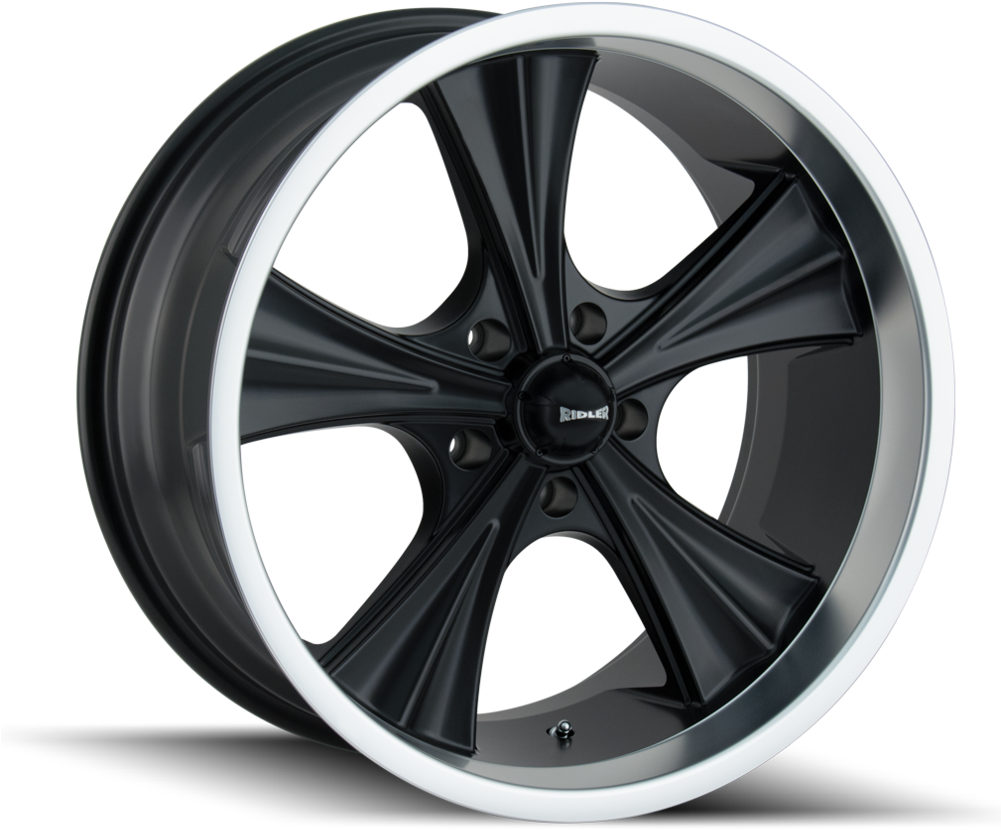 651 Matte Black W/ Machined Lip - Ridler Wheels 651 (1000x1000), Png Download