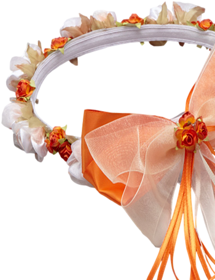 Orange Silk Floral Crown Wreath W Satin Back Bows Girls - Ribbon (745x1024), Png Download