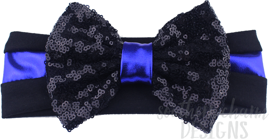 Thin Blue Line Sequin Bow Headband - Satin (979x708), Png Download