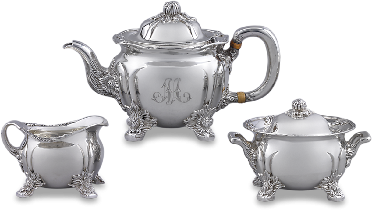 Chrysanthemum Sterling Silver Tea Set By Tiffany & - Teapot (1351x1080), Png Download