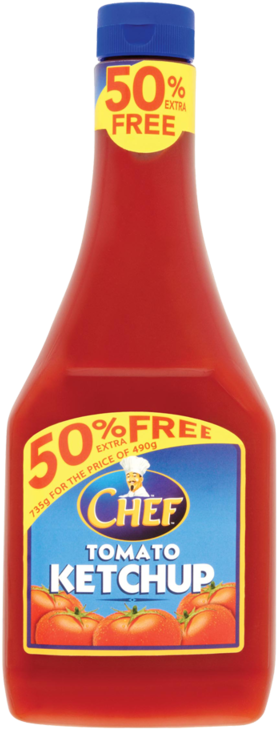 Chef Tomato Ketchup 50% - Glass Bottle (800x800), Png Download