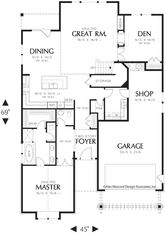 Image For Turner 2 Story Craftsman With Vaulted Ceilings - 1580 Floor Plan (646x900), Png Download