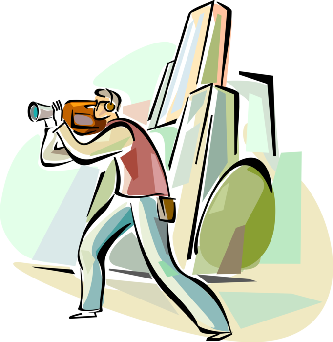Vector Illustration Of Videographer Filming Video With (682x700), Png Download