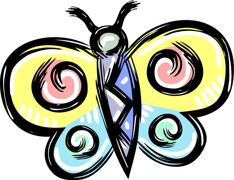 Vector Illustration Of Colorful Butterfly Winged Insect - Butterfly (908x700), Png Download