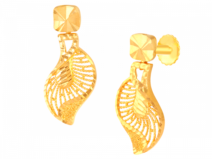 22kt Gold Leaf Shaped Hanging Earrings - Earrings (700x525), Png Download