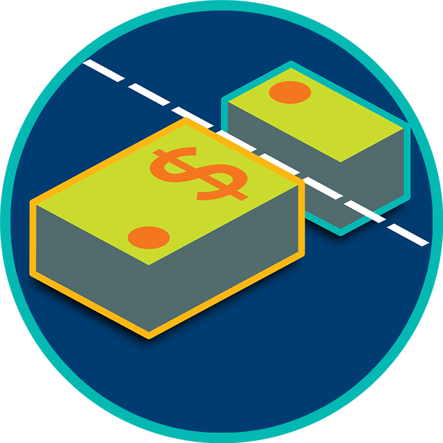 A Stack Of Cash Split Unevenly In Two - Circle (637x637), Png Download