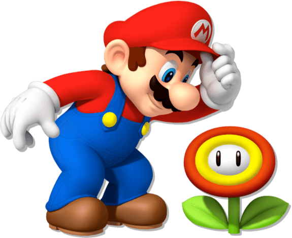 Mario Looking At Fire Flower - Mario Nintendo (575x470), Png Download