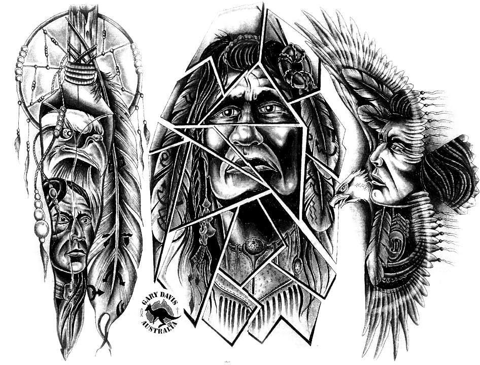 Tattoo Drawing Native American - Native American Tattoo Sleeve Designs (1024x768), Png Download