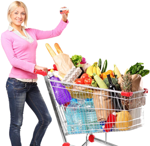 People Grocery Shopping Png - Supermarket Shopping Trolley Png (518x500), Png Download