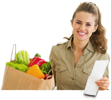 Woman With Grocery Receipt - Raw Food Diet High In Fat (390x331), Png Download
