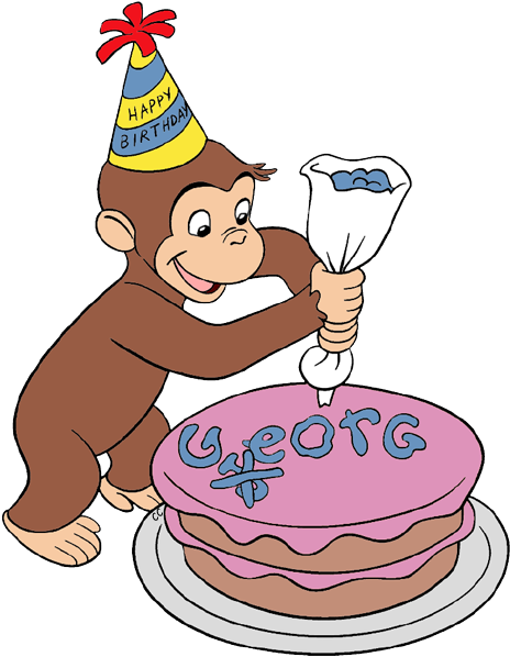 Curious George Cakes, Curious George Party, Curious - Curious George Decorating A Cake (477x606), Png Download