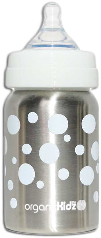 Organickidz 9oz Stainless Steel Wide Mouth White Dots - Baby Bottle Milk Steel (600x800), Png Download