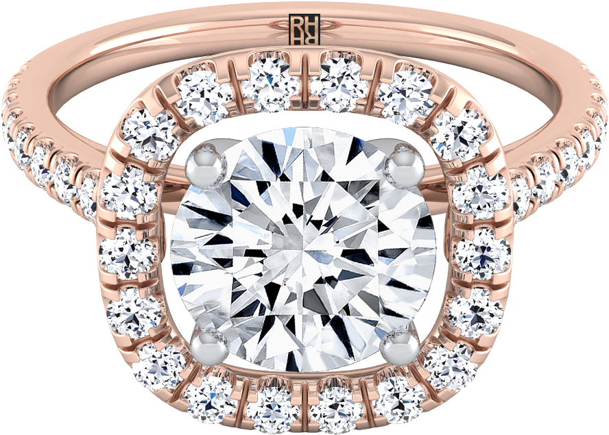 14k Rose Gold 3 Stone Engagement Ring (1200x1200), Png Download