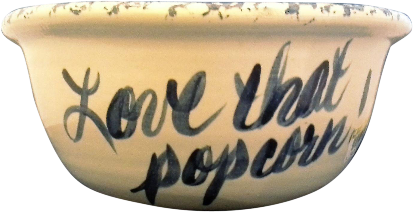 Blue Spongeware Heart Shaped Hand Turned Pottery Popcorn - Calligraphy (1384x1384), Png Download