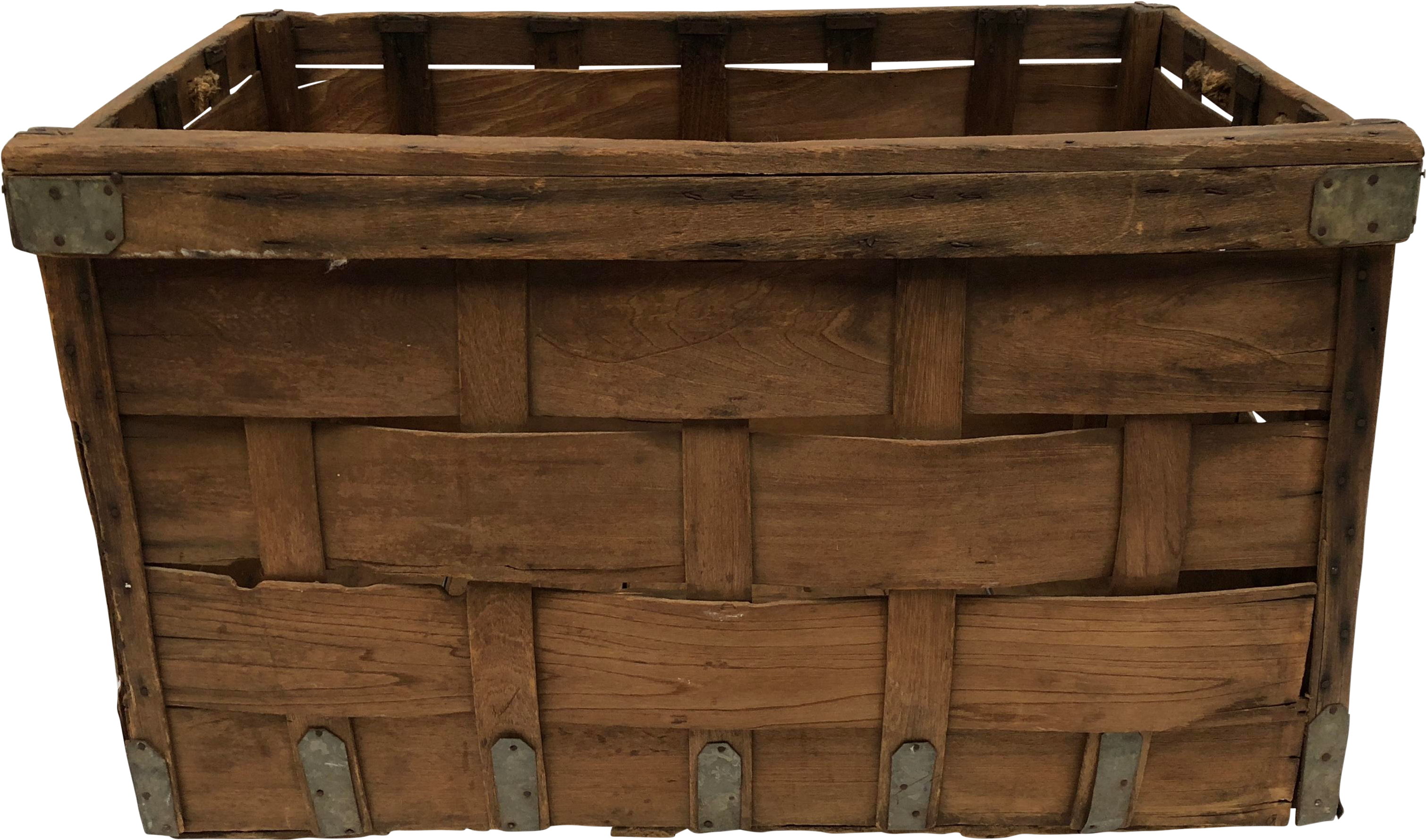 Vintage Woven Wood Industrial Laundry Basket - Plywood (3354x1977), Png Download