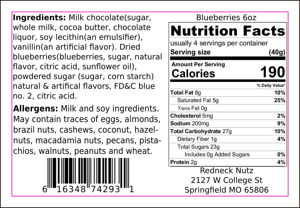 Milk Chocolate Covered Blueberries - Nutrition Facts (975x675), Png Download