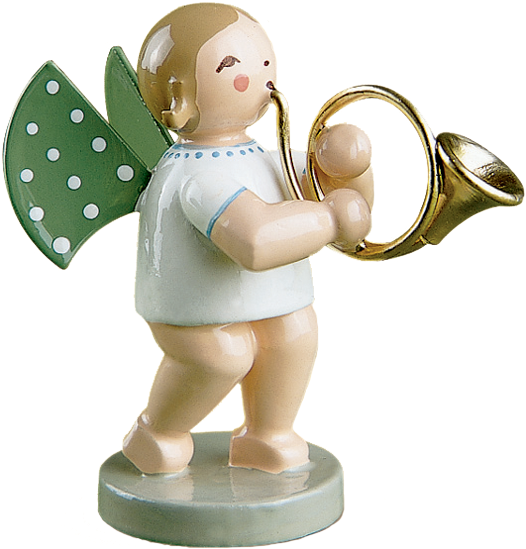Angel With French Horn, Standing - Figurine (536x600), Png Download