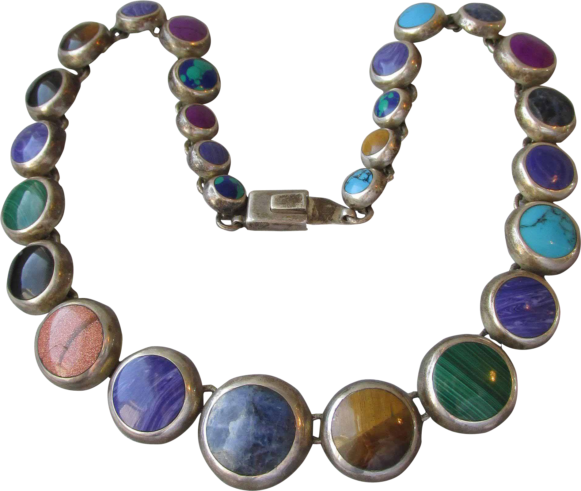 Spectacular Vintage Taxco Mexico 950 Silver Multi-gem - Necklace (1895x1895), Png Download