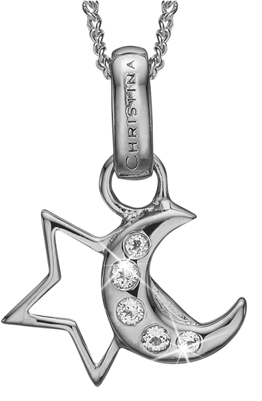 Star And Moon Pendant With 40 15cm Silver Chain - Jewellery (600x584), Png Download