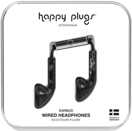 Black Marbleearbud - Happy Plugs (600x600), Png Download