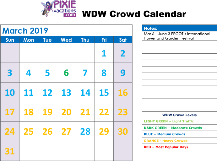 Avoiding Disney March Crowds - 2011 Calendar Printable (701x588), Png Download