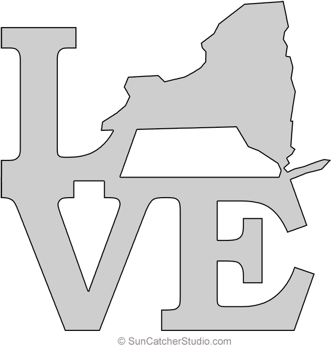 New York Love Map Outline Scroll Saw Pattern Shape (681x697), Png Download