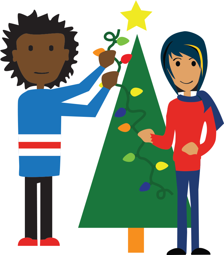 Boy And Girl With Tree And Lights - Gear (900x900), Png Download