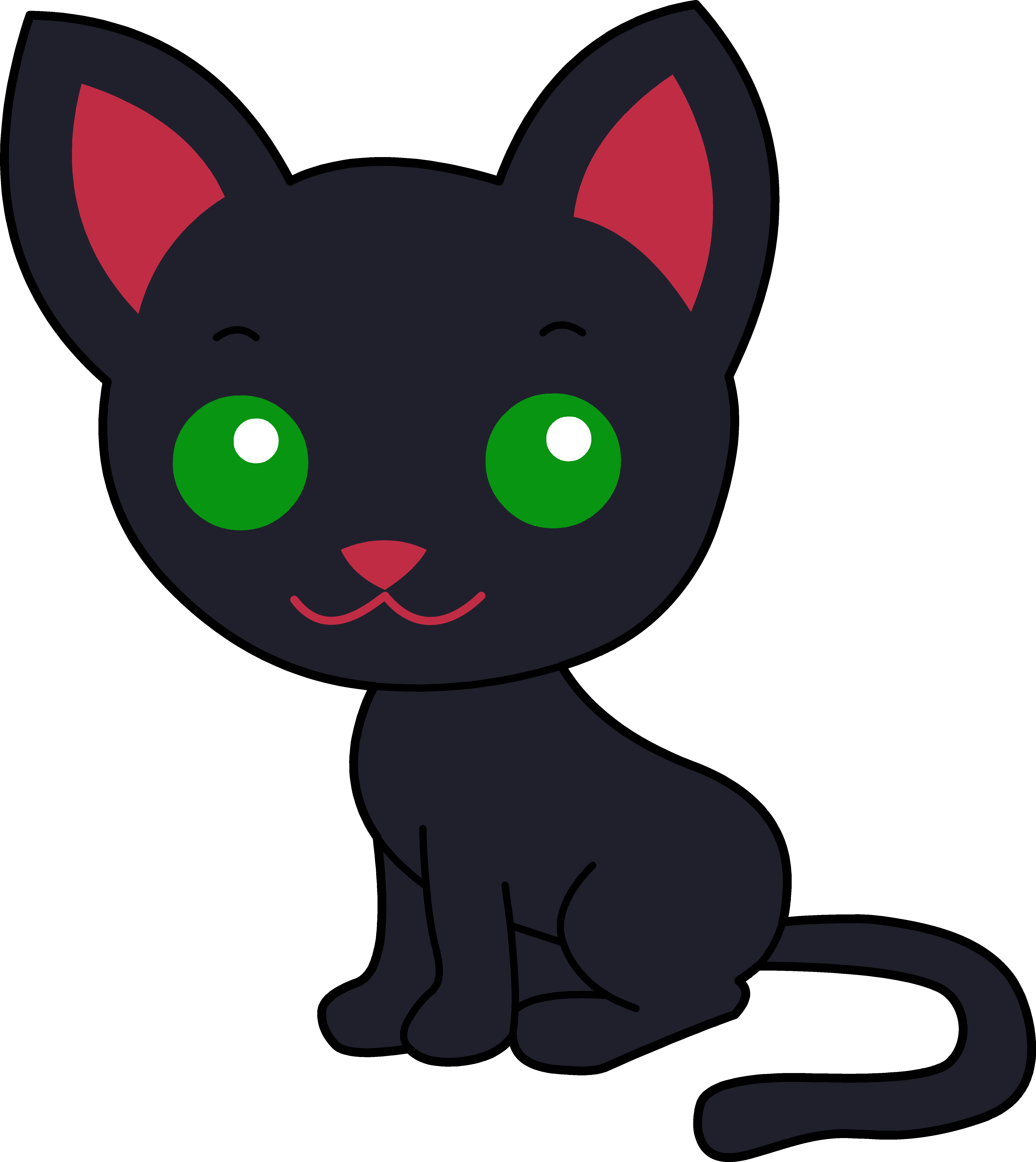 Cute Kitten Clipart - Black Cartoon Cat Cute (5368x6022), Png Download