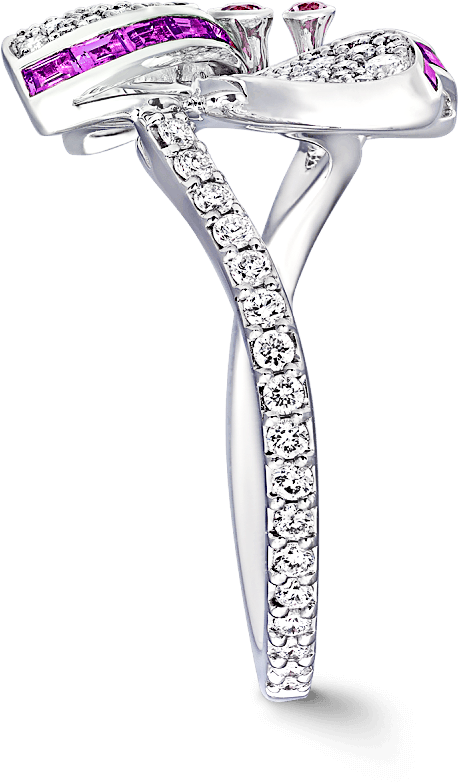 Side View Of A Graff Pink And Purple Sapphire And Diamond - Engagement Ring (2000x2000), Png Download