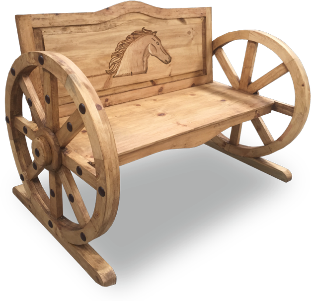 Lthsal18 Wagon Wheel Bench W/ Horse Head - Bench (800x618), Png Download