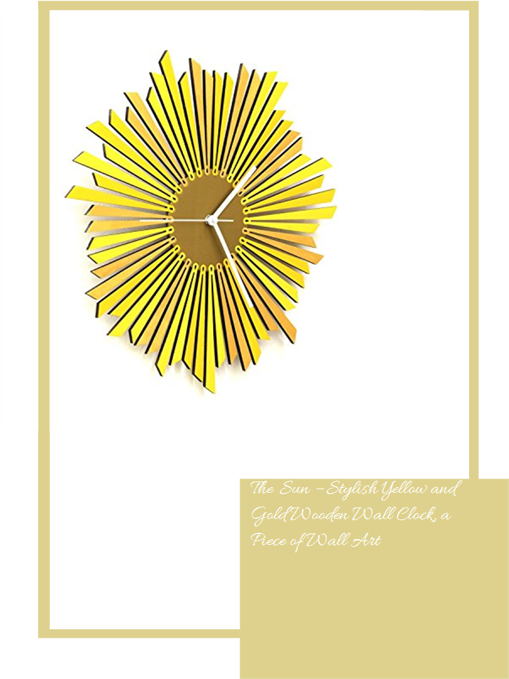 The Sun Stylish Yellow And Gold Wooden Wall Clock, - Graphic Design (735x1100), Png Download