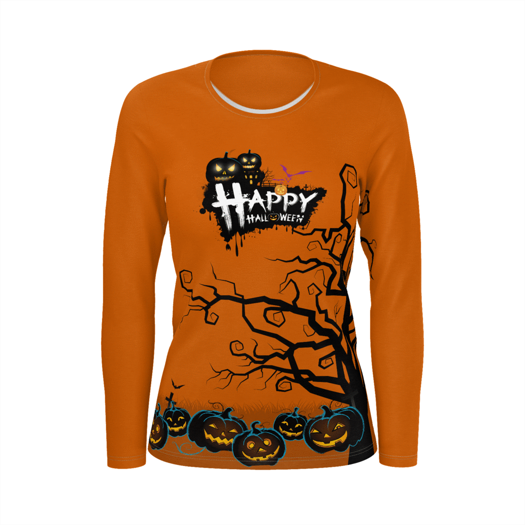 Orange Creepy Tree Ladies Halloween Long Sleeve Tshirt - Long-sleeved T-shirt (1024x1024), Png Download
