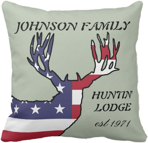 Patriotic Whitetail Deer Hunting Lodge Pillow - Cushion (764x769), Png Download