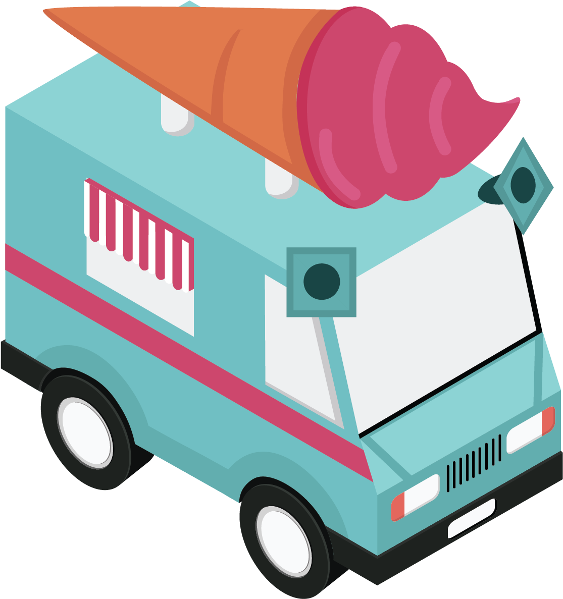 Isometric Ice Cream Truck - Truck (1448x1465), Png Download