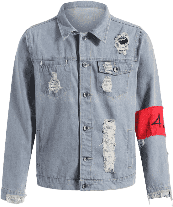 Denim Jacket Ripped Blue Streetwear L Armband Qa1yn - Chamarras De Mezclilla Rasgadas Hombre (558x744), Png Download