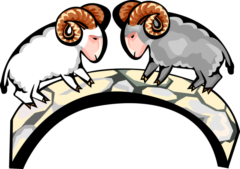 Vector Illustration Of Mountain Goat Rams Butt Heads - Clip Art (994x700), Png Download