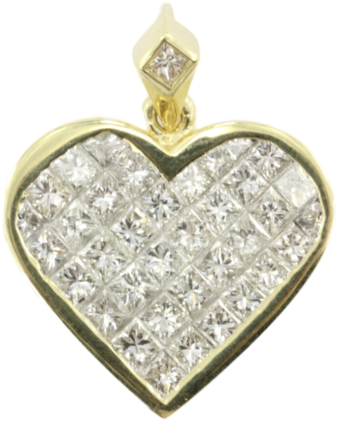 18k Gold Invisible Set Princess Cut 5 Ctw Diamond Heart - Invisible Set Diamond Heart (1050x700), Png Download