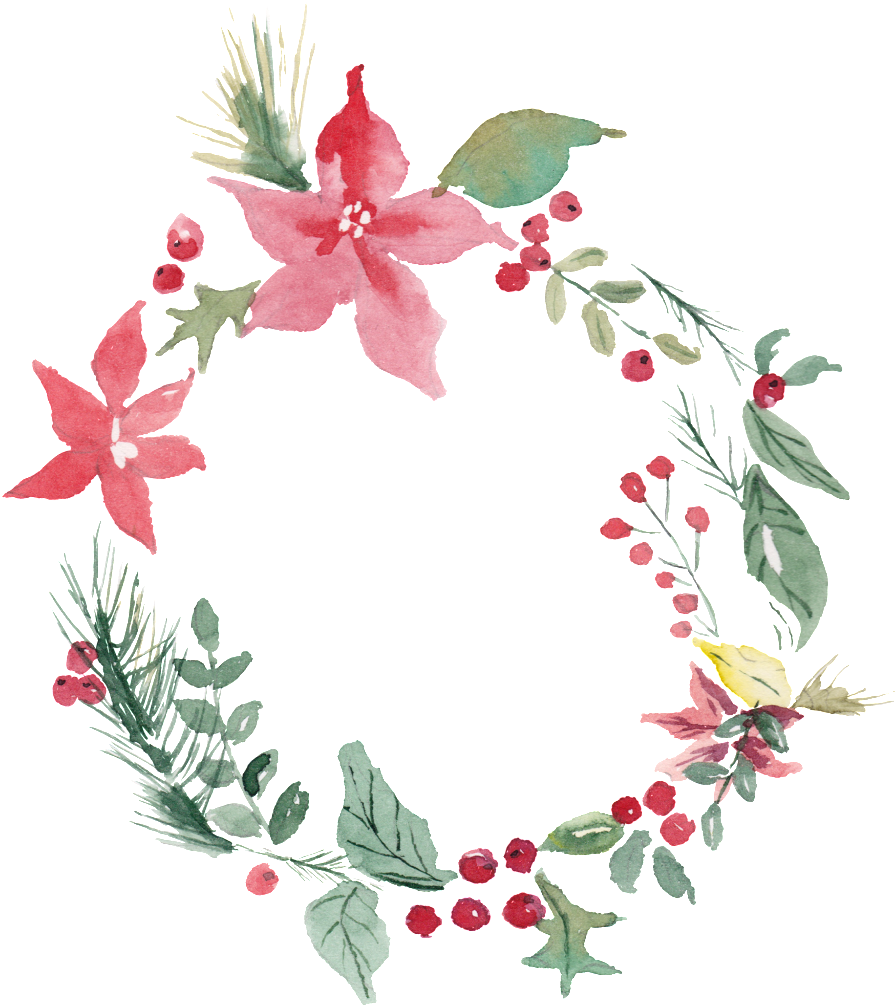 Fresh Pink Watercolor Hand Painted Garland Decorative - Christmas Day (1024x1039), Png Download
