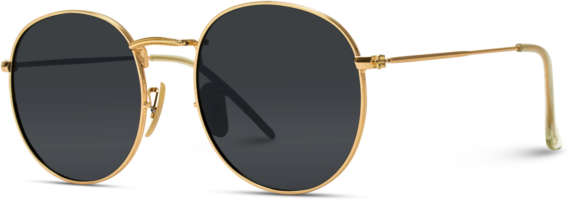 Round Hipster Vintage Gold Frame Black Lens Sunglasses - Sunglasses (2048x2048), Png Download