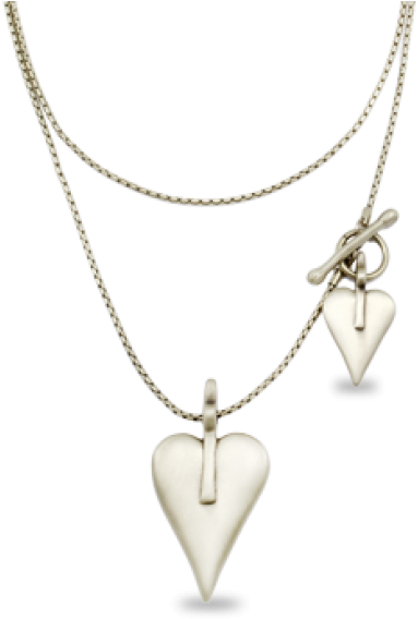 Danon Long Silver Necklace With Two Hearts - Necklace (600x592), Png Download