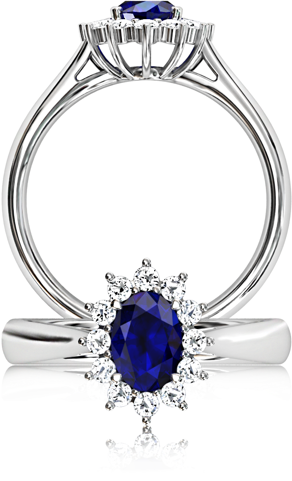 Classic Sapphire Cluster Ring - Engagement Ring (1024x1024), Png Download