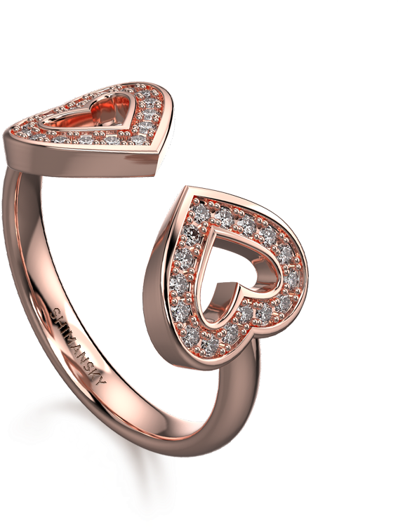 Two Hearts Open Pave Diamond Ring Rose Gold - Engagement Ring (800x800), Png Download