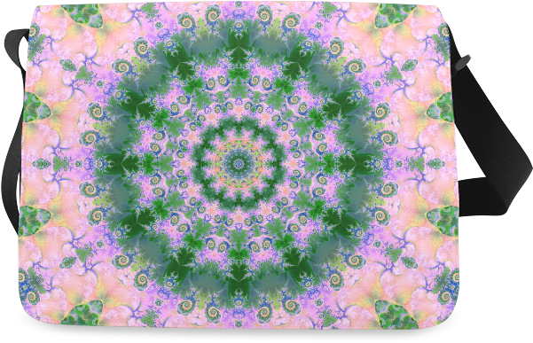 Rose Pink Green Explosion Of Flowers Mandala Messenger - Handbag (800x800), Png Download