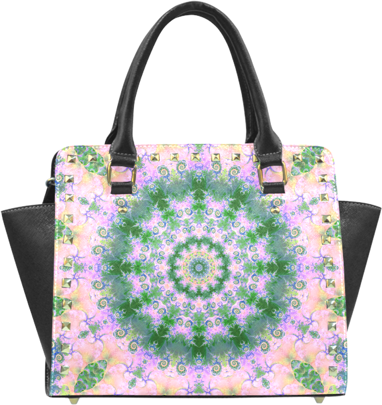 Rose Pink Green Explosion Of Flowers Mandala Rivet - Tote Bag (1000x1000), Png Download