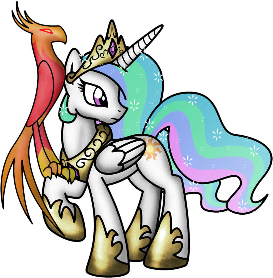 Omegasunburst, Philomena, Phoenix, Pony, Princess Celestia, - Cartoon (1275x1024), Png Download