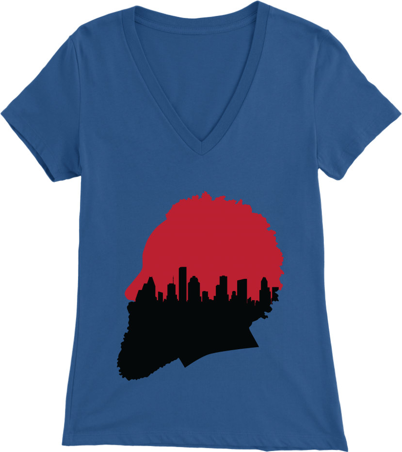 Harden Silhouette With Houston Skyline Women's V- - Shirt (1024x1024), Png Download