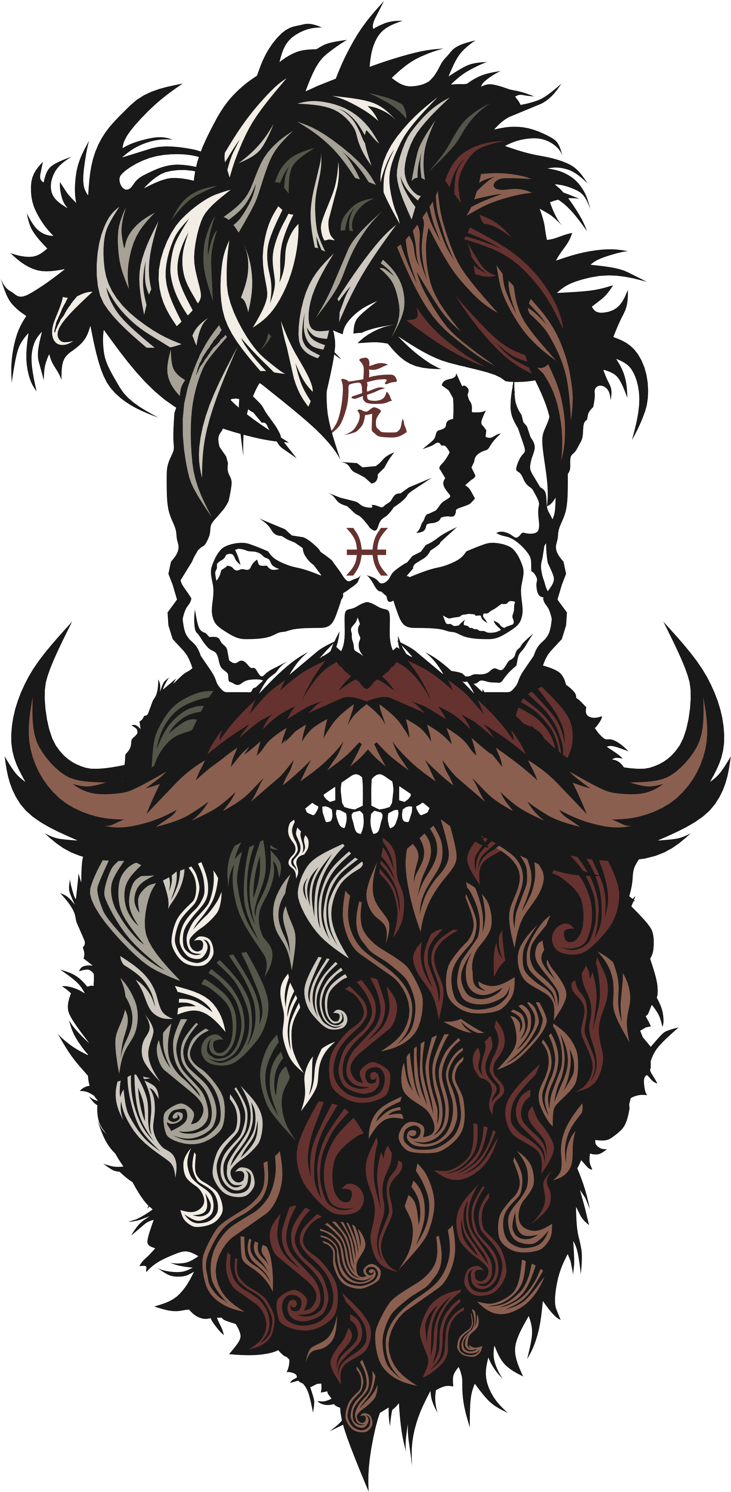 Tee-shirt Tete De Mort Hipster Crane Skull Barbu (2424x4848), Png Download