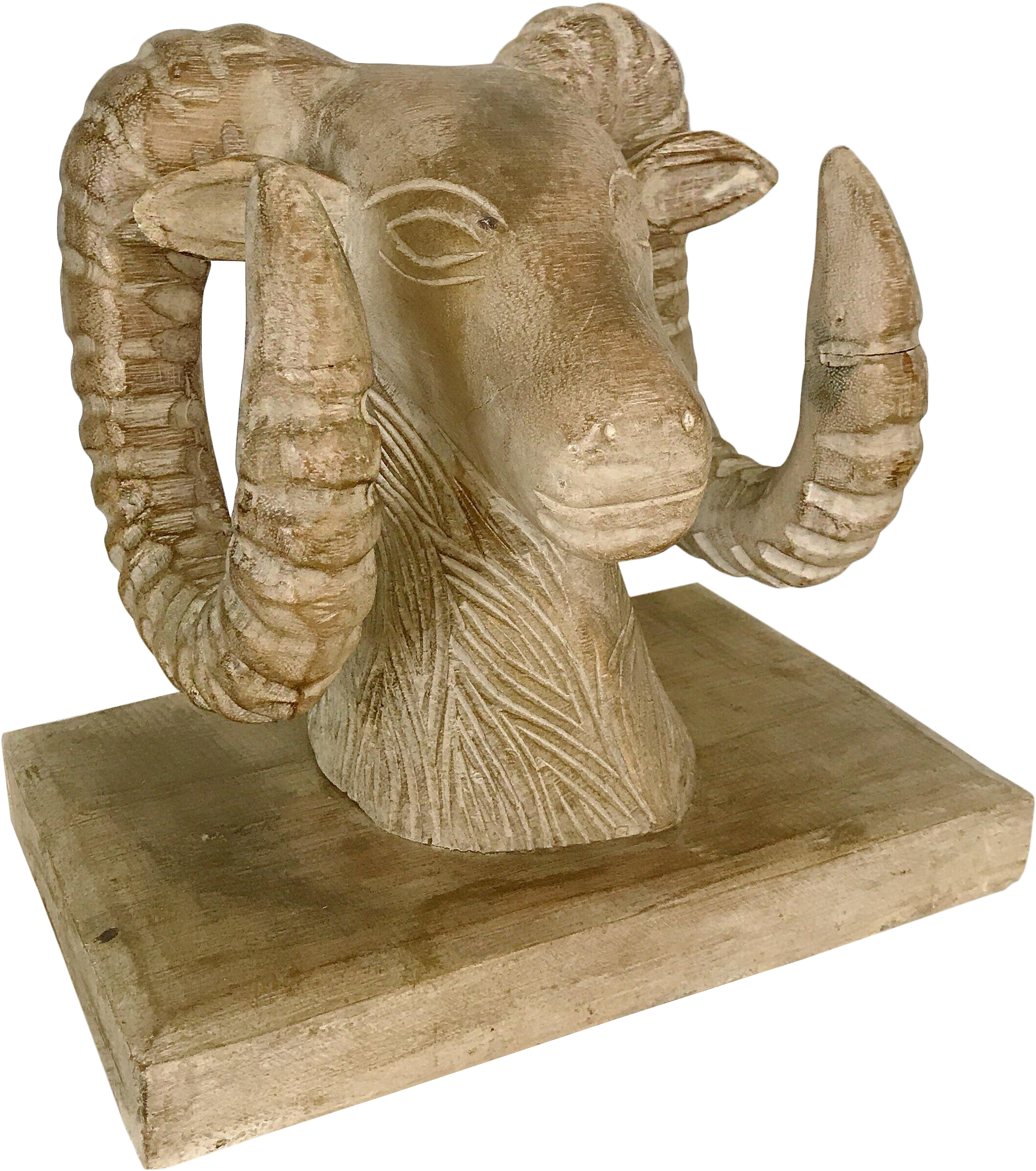 Wood Carved Ram Goat Bust With Base On Chairish - Statue (2354x2660), Png Download