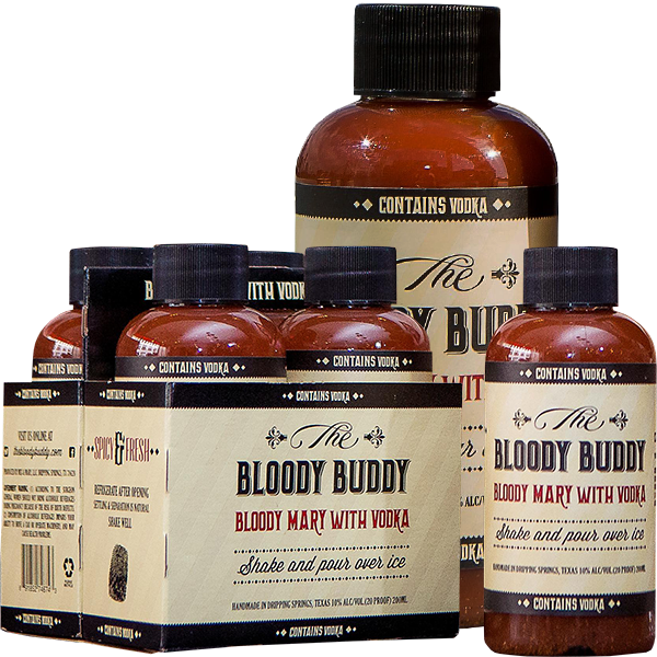 A 4 Pack Of Bloody Buddies Next To A Larger Bottle - Hazelnut (600x600), Png Download