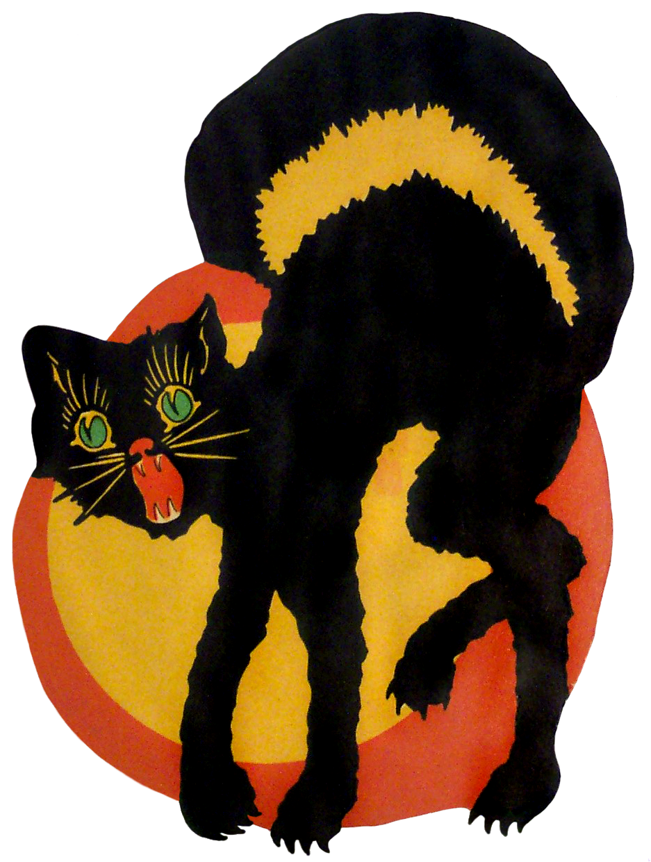 Vintage Halloween Cat Clipart , Png Download - Vintage Halloween Cats (937x1241), Png Download